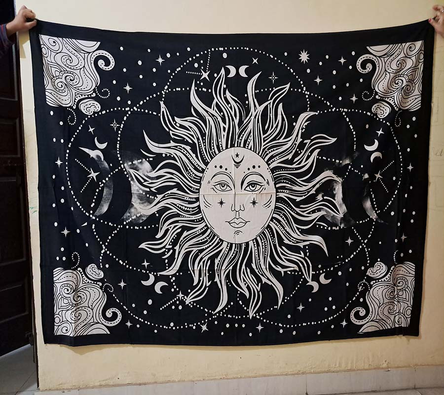 Cotton Print Black-White Fashion Wall Hanging Tapestries Cotton Fabric BedSheet Single (135x210cm) Size for Home Decoration GC-TP-333