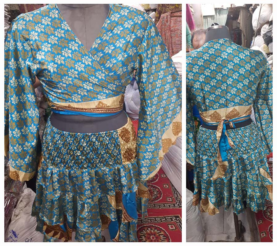 Old Ethnic Saree Fabric Tops And Skirts Sets GC-AP-1595 Mix Colors