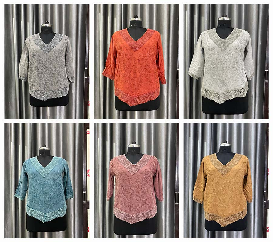 Embroidery Work Colorful Dyed  Women Fashion Top GC-AP--1612