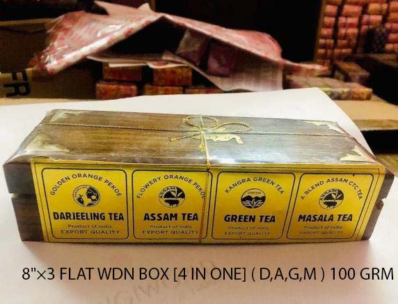 Flat Wooden Box 4 in One (D,A,G,M) Tea 100 Grm Pack GC-TE-109