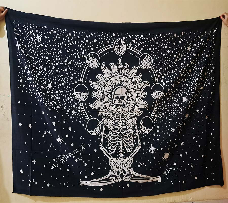 Cotton Print Black-White Fashion Wall Hanging Tapestries Cotton Fabric BedSheet Single (135x210cm) Size for Home Decoration GC-TP-332