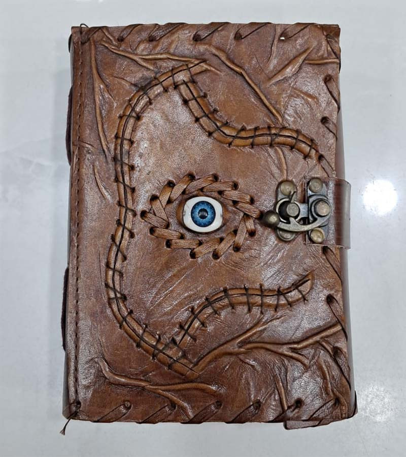 Vintage Leather Journal with Spell Eye Journal Hocus Pocus Book of Shadows -Lock Closure, Antique Deckle Edge Paper - Leather Book of Shadows, Grimoire Journal, Sketchbook & Writing Journal 7x5 Inch G