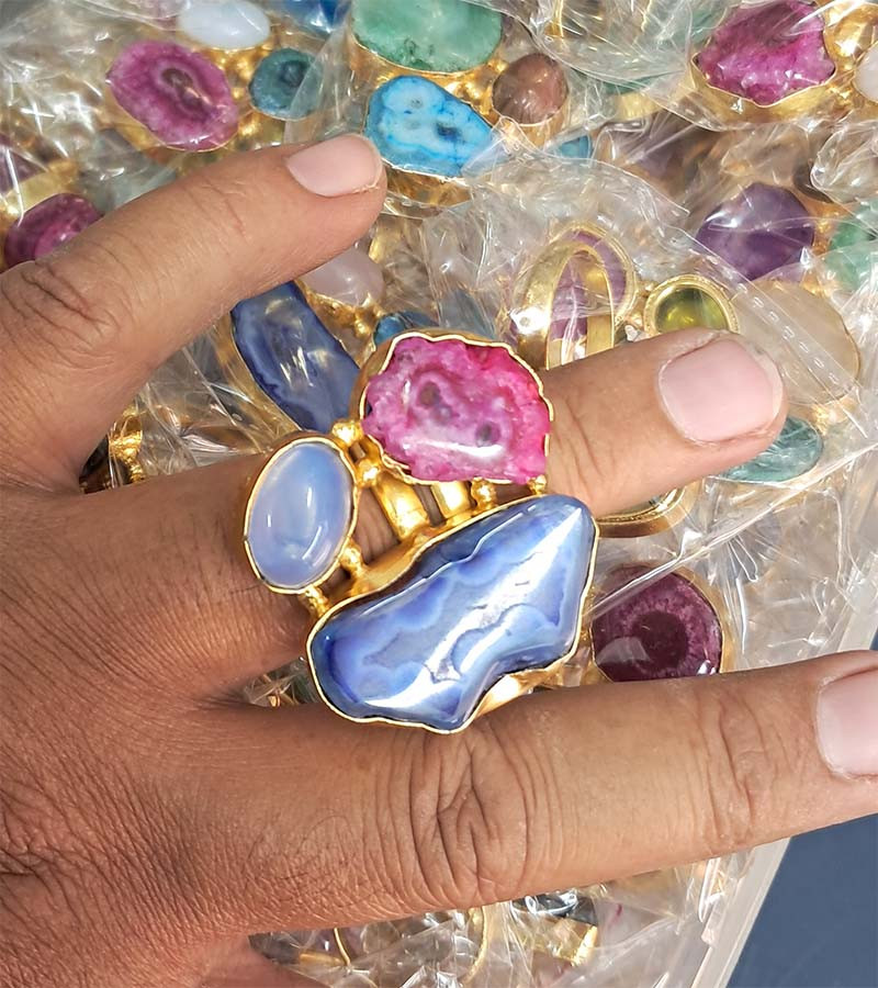 Stone Beads Boho Brass Rings GC-RG-367
