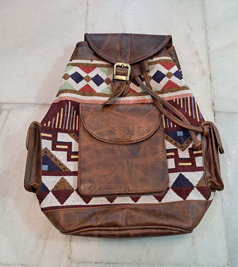 Real Leather Jacquard Fabric Laptop Backpack Men's And Women's Stylish Backpack Messenger Bag GC-BG-939