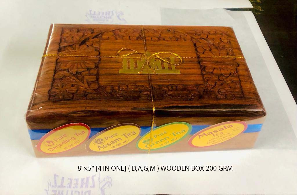 Wooden Box 4 in One (D,A,G,M) Tea 200 Grm Pack GC-TE-110