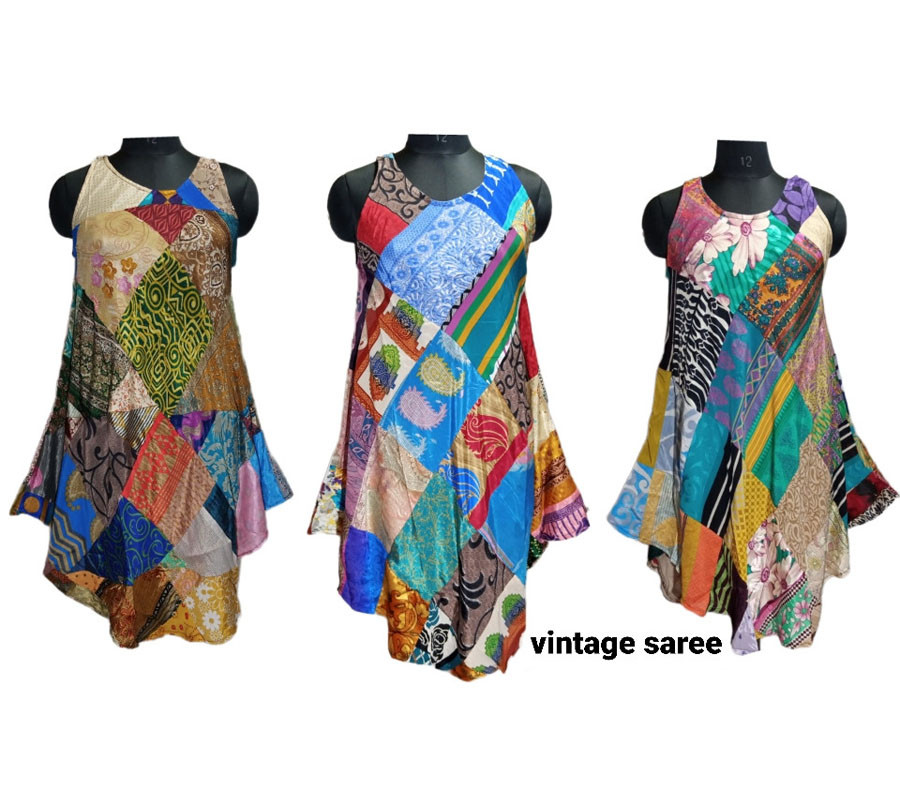 Vintage Saree Umbrella Dress GC-AP-1164