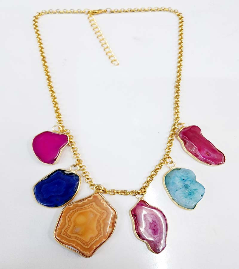 Metal Natural Stone Beads  Pendent Necklaces GC-NK-449