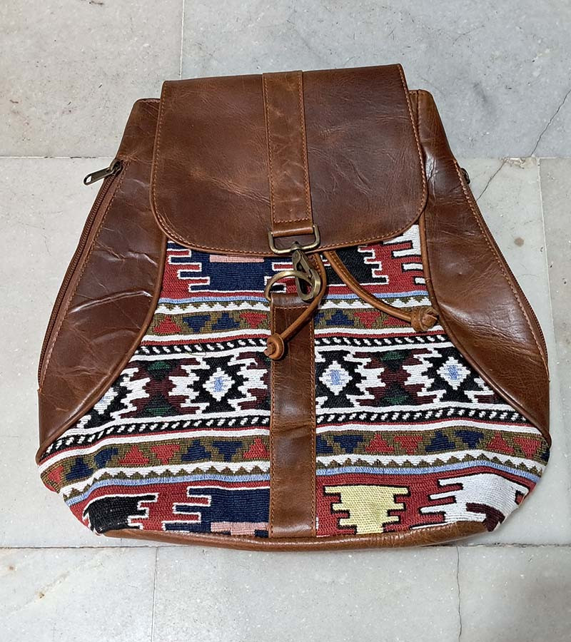 Real Leather Jacquard Fabric Laptop Backpack Men's And Women's Stylish Backpack Messenger Bag GC-BG-941