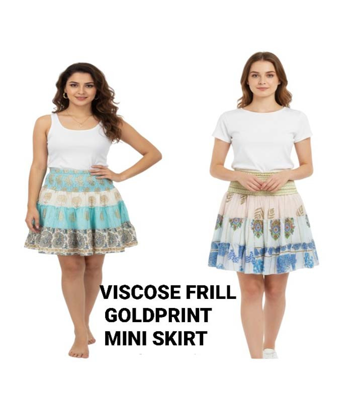 Viscose Frill Gold Print Mini Skirts GC-AP-1626