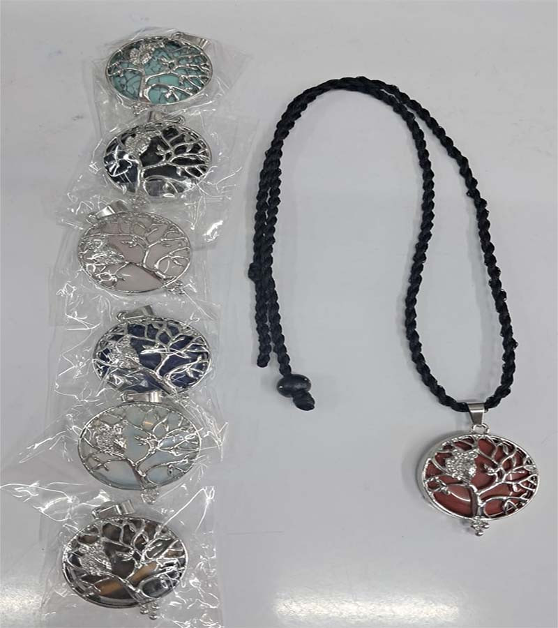 Mix Color Stone Beads Metal Pendent Necklaces With Cords GC-NK-588